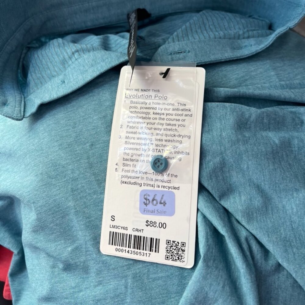 NWT Lululemon Evolution Mens Short Sleeve Polo Shirt Heathered Crest, Size Small